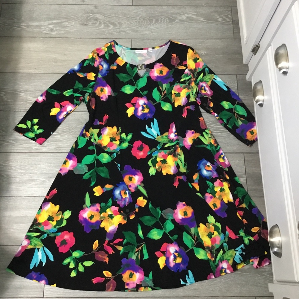 SUSAN GRAVER Liquid knit Everyday Regular A Line Midi Dress Multicolor FloralXL